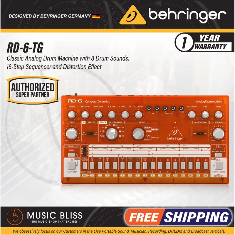 Behringer RD-6-TG Analog Drum Machine - Orange Translucent
