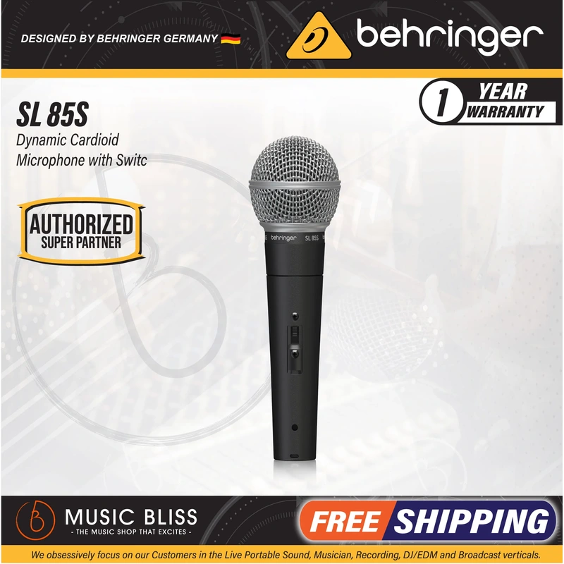 Behringer SL85S Dynamic Cardioid Microphone with Switch and Protective Hardcase