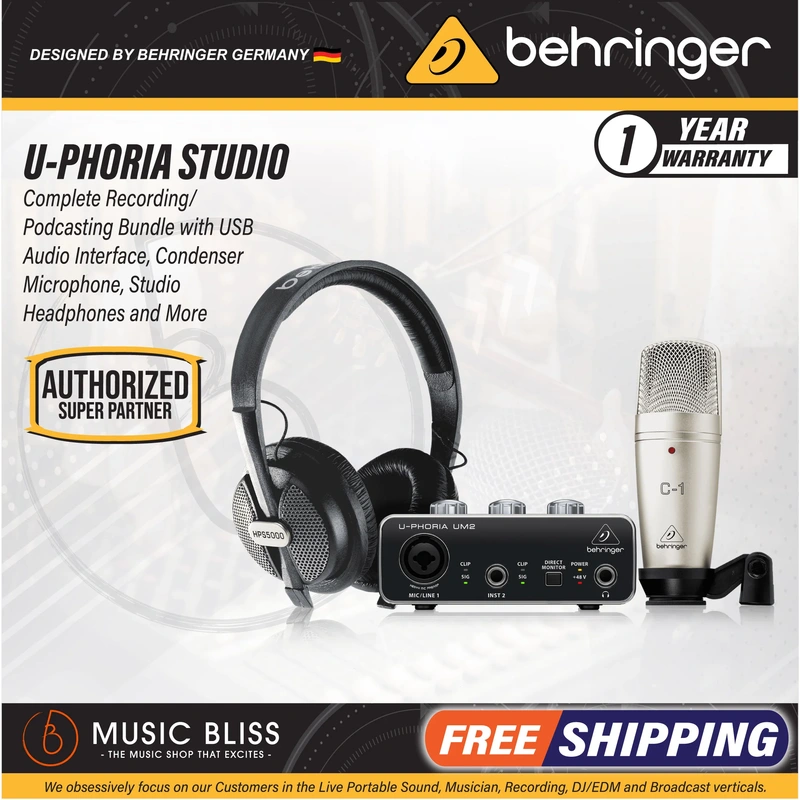Behringer U-PHORIA STUDIO Complete Recording/Podcasting Bundle with UM-2, C-1 Mic and HPS-5000