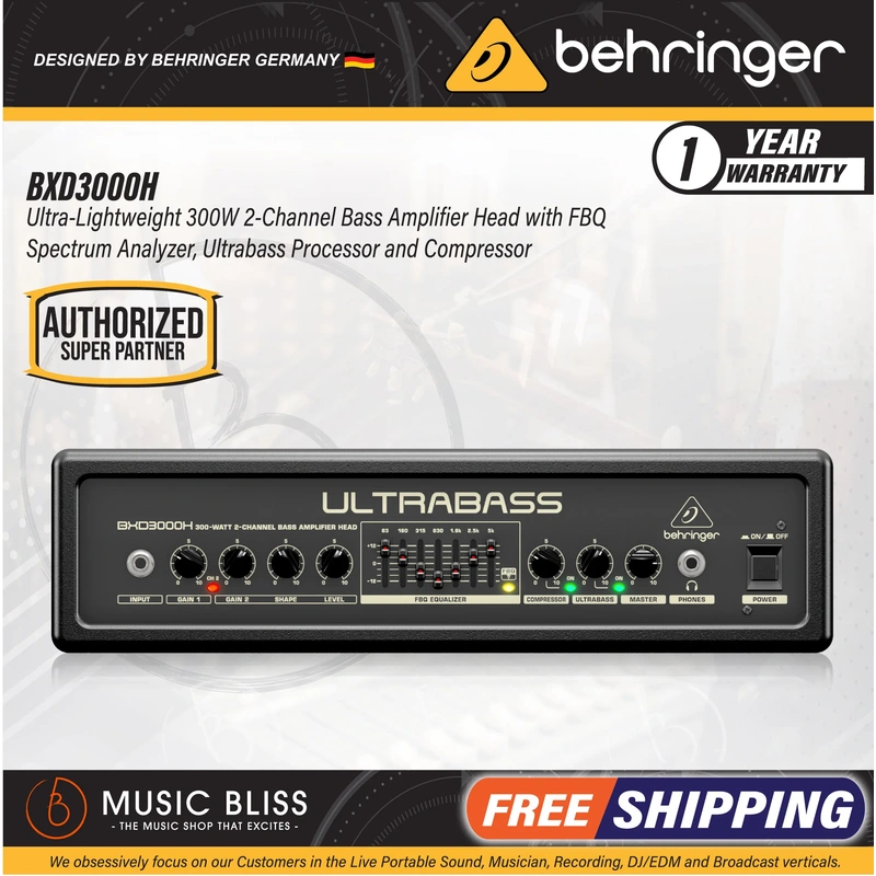 Behringer UltraBass BXD3000H 300-watt 2-channel Bass Amp Head