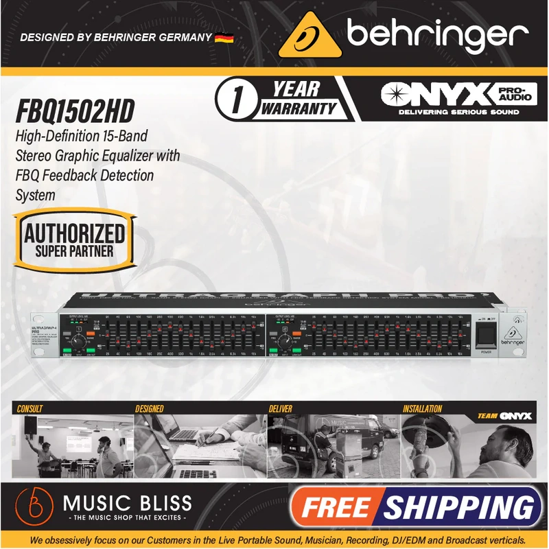 Behringer Ultragraph Pro FBQ1502HD 15-band Stereo Graphic EQ with FBQ Feedback Detection