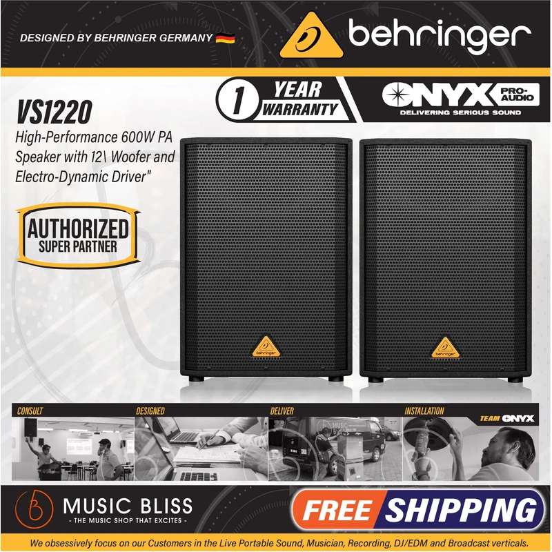 Behringer VS1220 600-Watt 12inch Passive Speaker - Pair