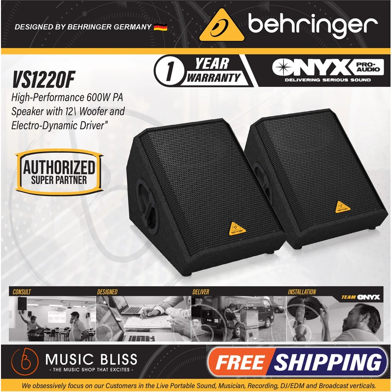 Behringer VS1220F 600-Watt 12inch Passive Wedge Speaker - Pair