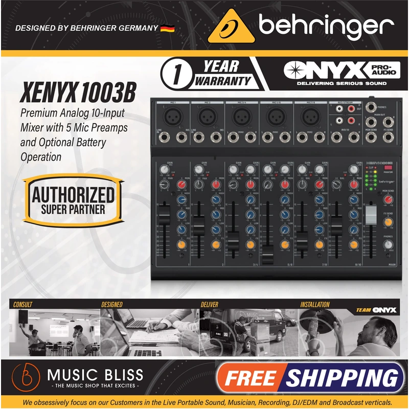 Behringer XENYX 1003B Premium Analog 10-Input Mixer with 5 Mic Preamps and Optional Battery Operation
