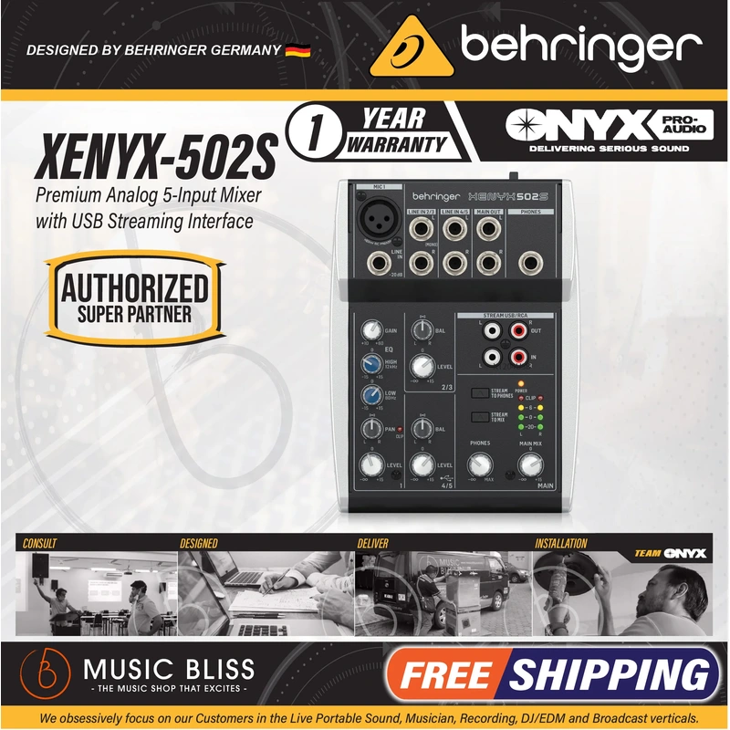 Behringer XENYX 502S Premium Analog 5-Input Mixer with USB Audio Streaming Interface