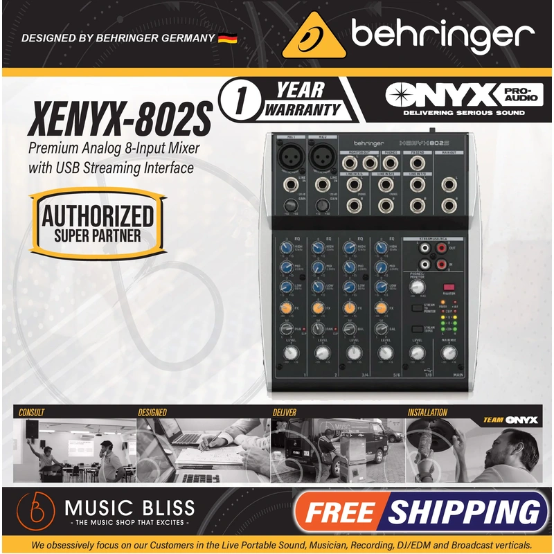 Behringer XENYX 802S Premium Analog 8-Input Mixer with USB Audio Streaming Interface