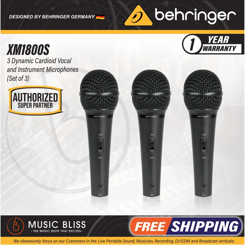 Behringer XM1800S (3-Pack) Dynamic Microphones with Carrying Case