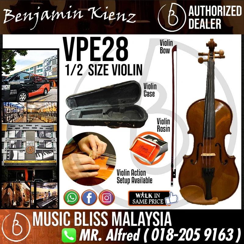 Benjamin Kienz Selection VPE28 1/2 Size Violin with Case for 6-10 years old