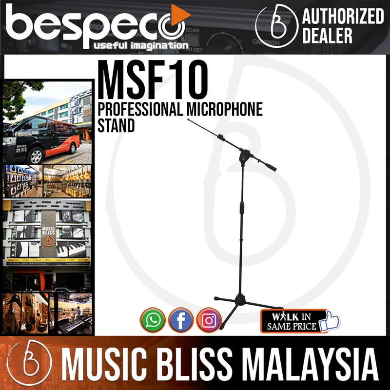 Bespeco MSF10 Professional Microphone Stand with Telescopic Boom and "Push & Roll" Mechanism
