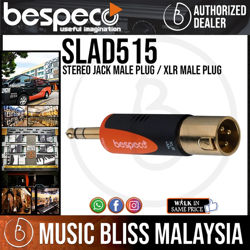 Bespeco SLAD515 Silos XLR Male to 1/4" Stereo Jack Adaptor