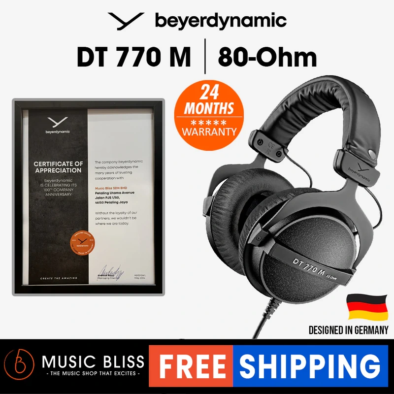 Beyerdynamic DT 770 M 80 Ohm Over-Ear-Monitor Headphones In Black, Closed Design, Wired, Volume Control for Drummers and Sound Engineers FOH