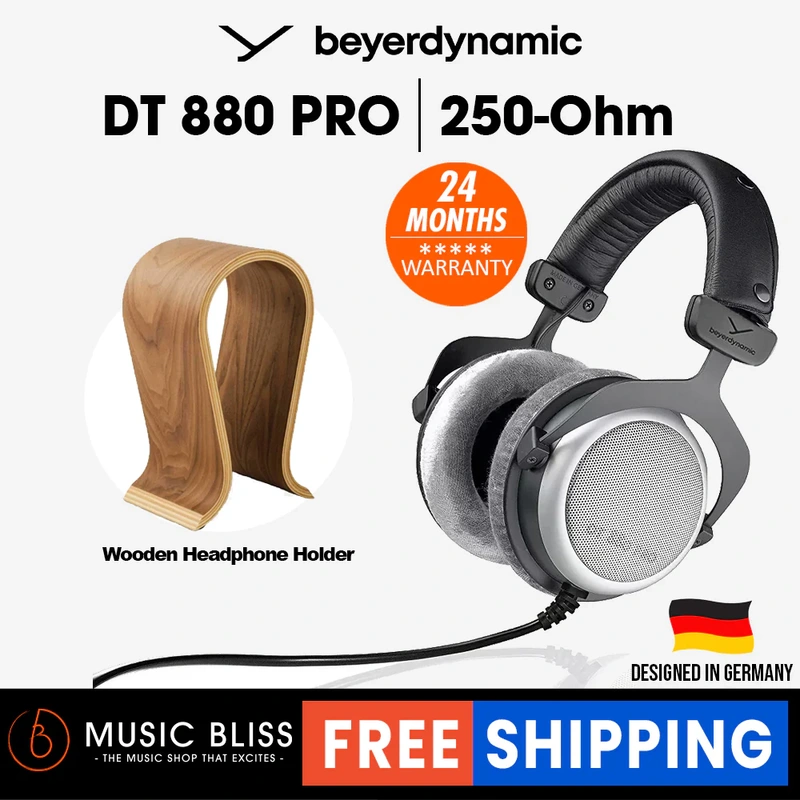 Beyerdynamic DT 880 PRO 250 Ohm Over-Ear Studio Headphone for mixing and mastering with Wooden Headphone Holder