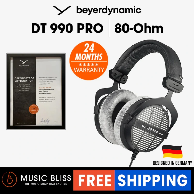 Beyerdynamic DT 990 PRO 80 Ohm Over-Ear Studio Headphones. Open Construction, Wired