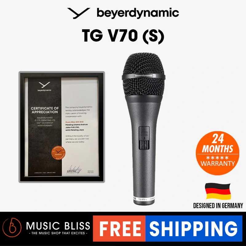Beyerdynamic TG V70 s Hypercardioid Dynamic Vocal Microphone with On/Off Switch, Microphone Clamp & Storage Bag Included