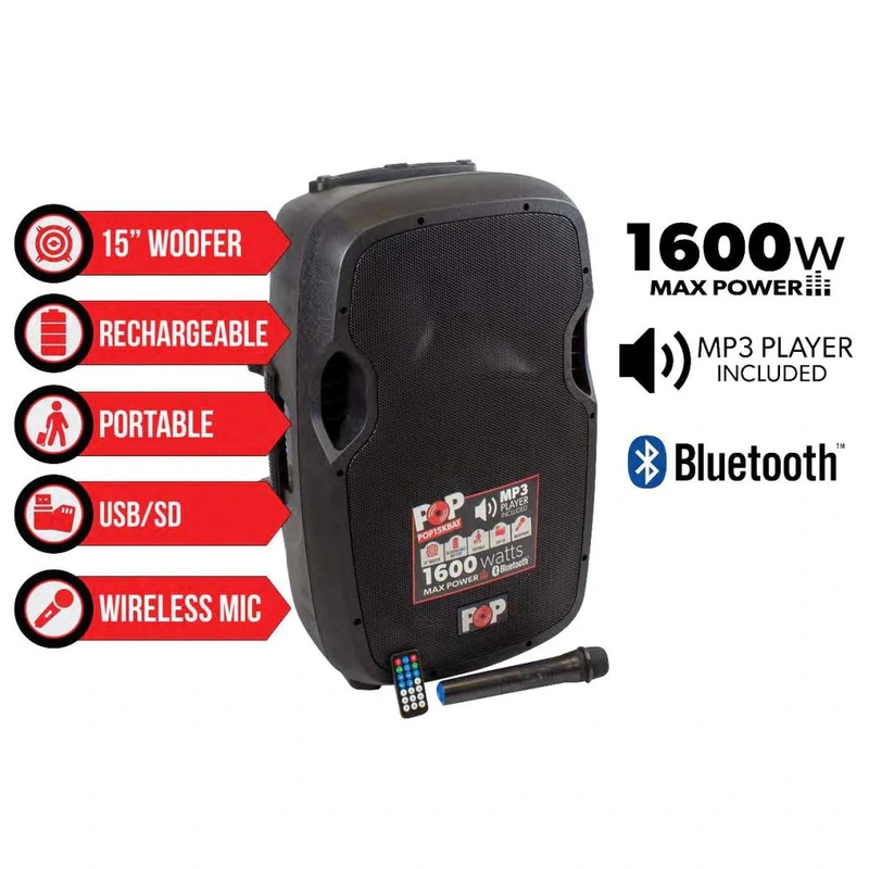 Blastking POP15KBAT Powered Dj Speaker Battery Wireless