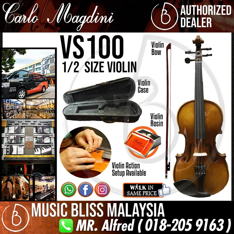 Carlo Magdini VS100 1/2 Size Violin with Case for 6-10 years old