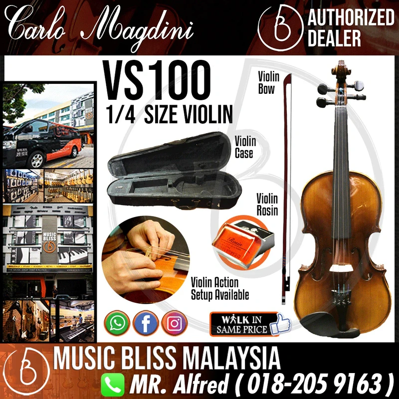 Carlo Magdini VS100 1/4 Size Violin with Case for 4-7 years old
