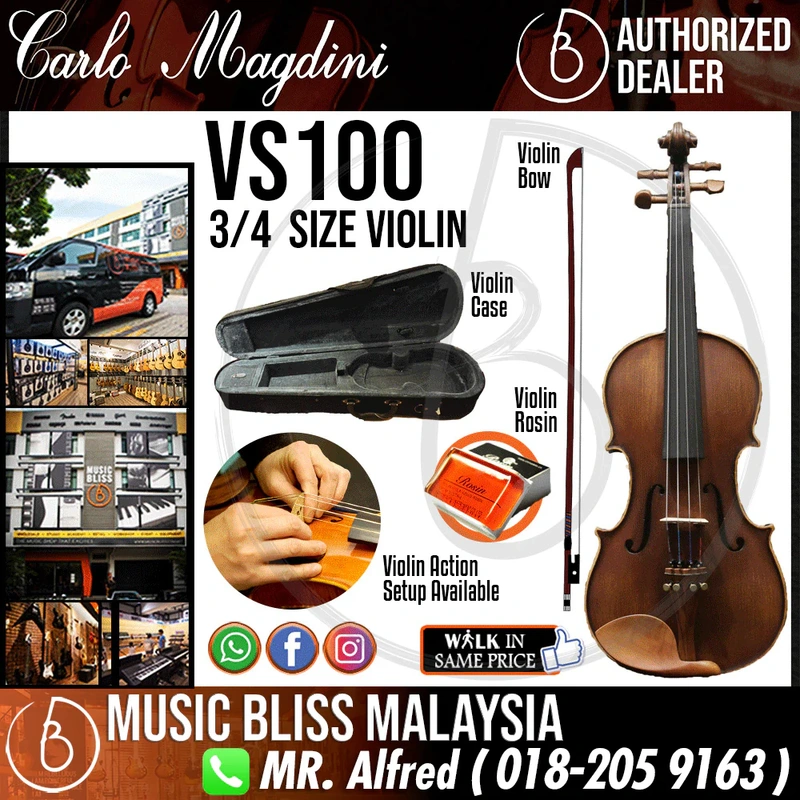 Carlo Magdini VS100 3/4 Size Violin with Case for 9-11 years old