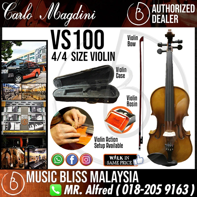 Carlo Magdini VS100 4/4 Size Violin with Case for 12+ years old