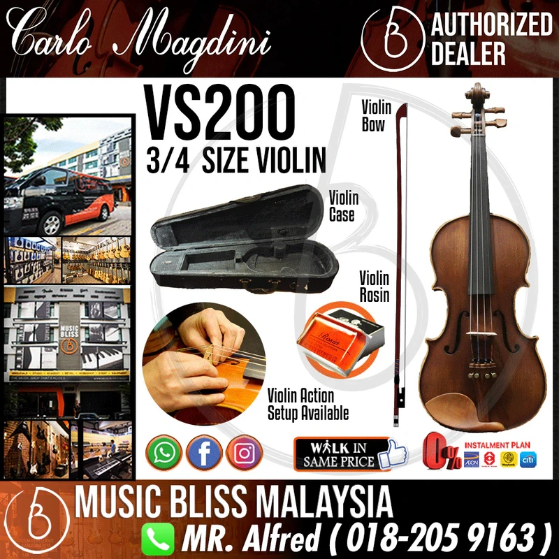 Carlo Magdini VS200 3/4 Size Violin with Case for 9-11 years old