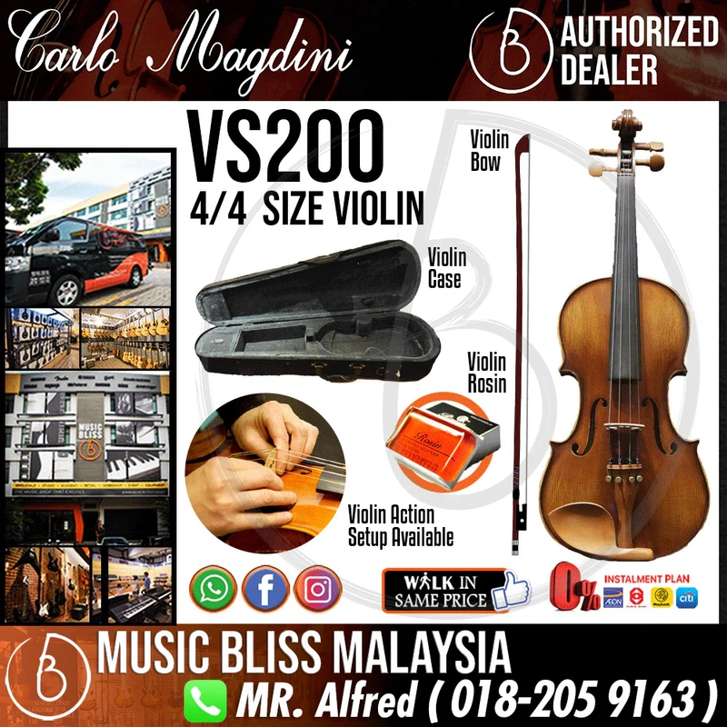 Carlo Magdini VS200 4/4 Size Violin with Case for 12+ years old