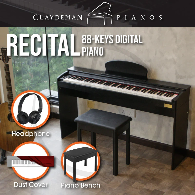 Claydeman Recital K-35 88-Keys Home Digital Piano - Black [ Slim Touch Sensitive Non Weighted ]