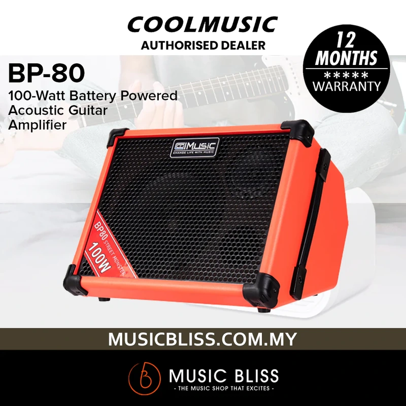 Cool Music BP-80 100-Watt Battery Powered Acoustic Guitar Amplifier - Orange