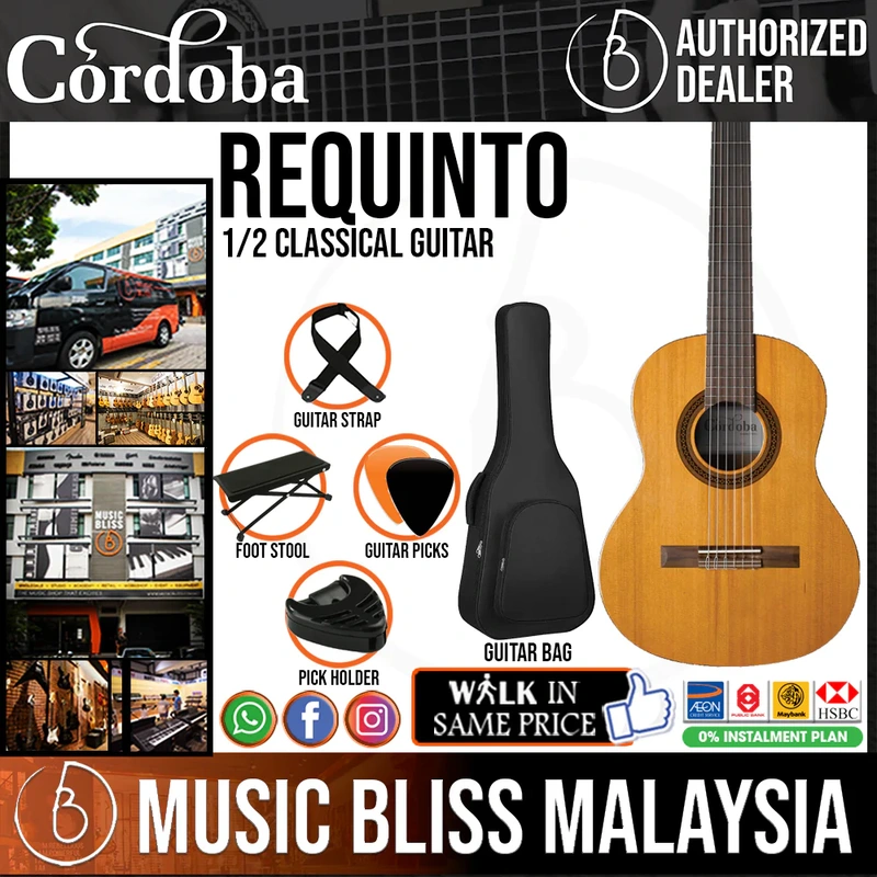 Cordoba Requinto 1/2 Classical Guitar - Solid Canadian Cedar Top, Mahogany Back & Sides Beginners Classical Guitar, Best For Traveling