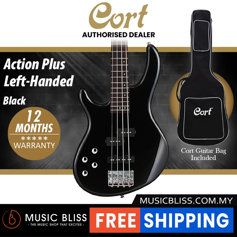 Cort Action Bass Plus Left-Handed Bass Guitar with Bag - Black