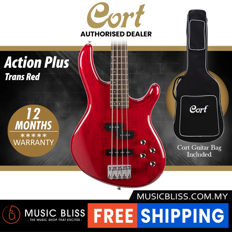 Cort Action Plus Electric Bass Guitar with Bag - Trans Red