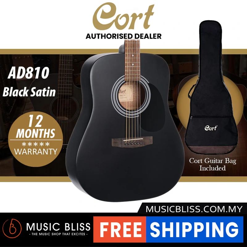 Cort AD810 Acoustic Guitar with Bag - Black Satin