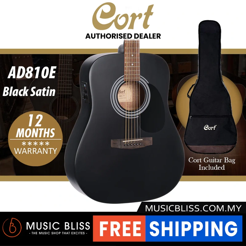 Cort AD810E Acoustic Guitar with Bag - Black Satin