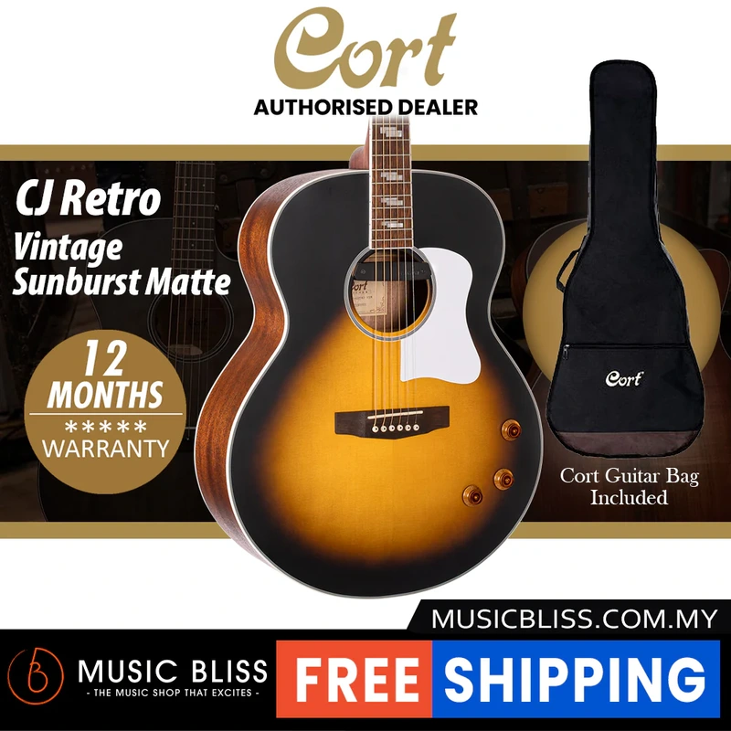 Cort CJ Retro Jumbo Acoustic Guitar with Bag - Vintage Sunburst Matte