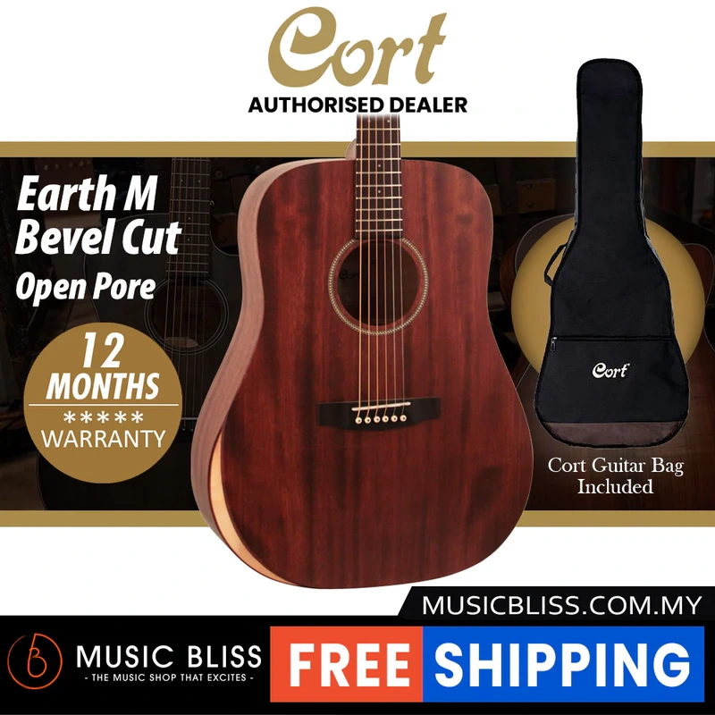 Cort Earth Mahogany Bevel Cut Acoustic Guitar with Bag - Open Pore