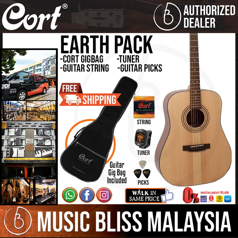 Cort Earth Pack Solid Top Acoustic Guitar Package