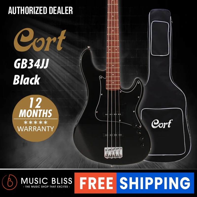 Cort GB34JJ 4-String Bass Guitar with Bag - Black