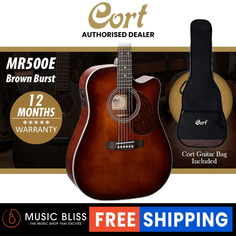 Cort MR500E Solid Top Acoustic Guitar with Bag - Brown Sunburst