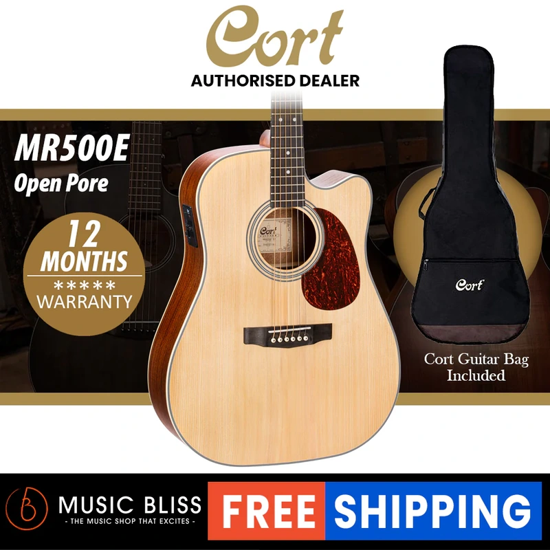 Cort MR500E Solid Top Acoustic Guitar with Bag - Open Pore