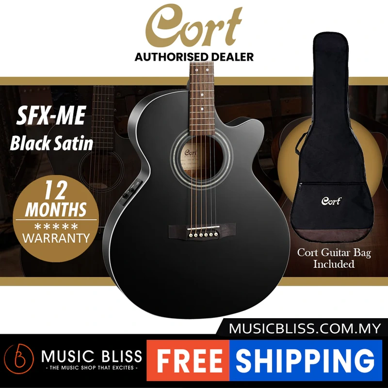 Cort SFX-ME Acoustic Guitar with Bag - Black Satin