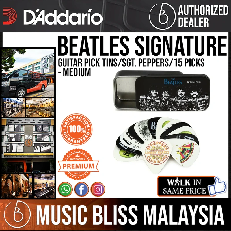 D'Addario Beatles Signature Guitar Pick Tins, Sgt. Peppers, 15 Picks, Medium (1CAB4-15BT3)