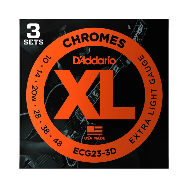 D'Addario ECG23 Flat Wound XL Chromes Jazz Extra Light Gauge Electric Guitar Strings, 3-Pack