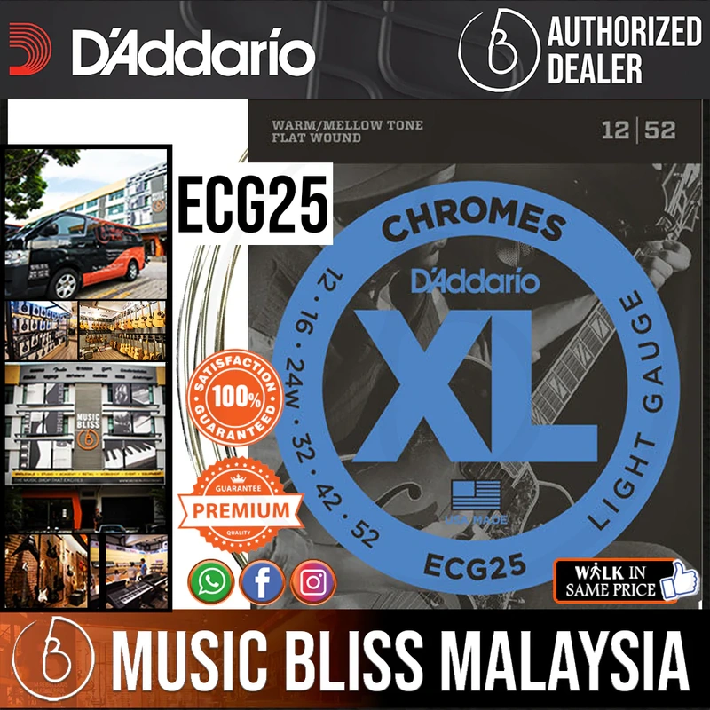D'Addario ECG25 Chromes Flatwound Electric Strings -.012-.052 Light