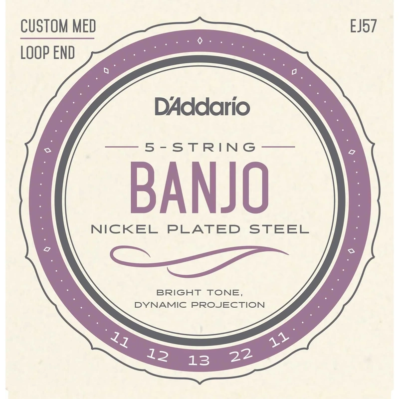 D'Addario EJ57 Nickel Plated Steel Custom Medium Gauge 5-String Banjo Strings