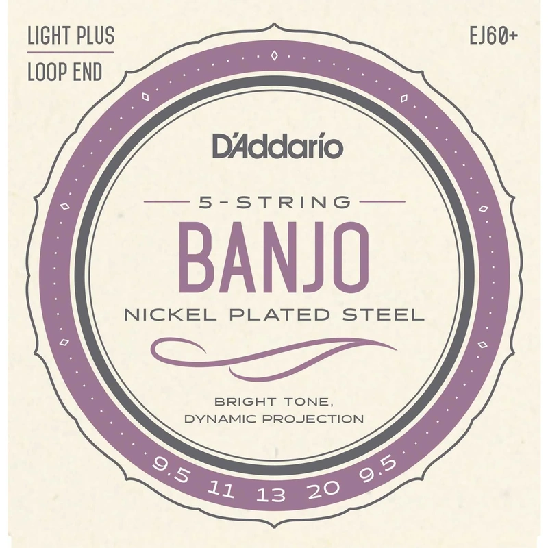 D'Addario EJ60+ Nickel Plated Steel Light Plus Gauge 5-String Banjo Strings