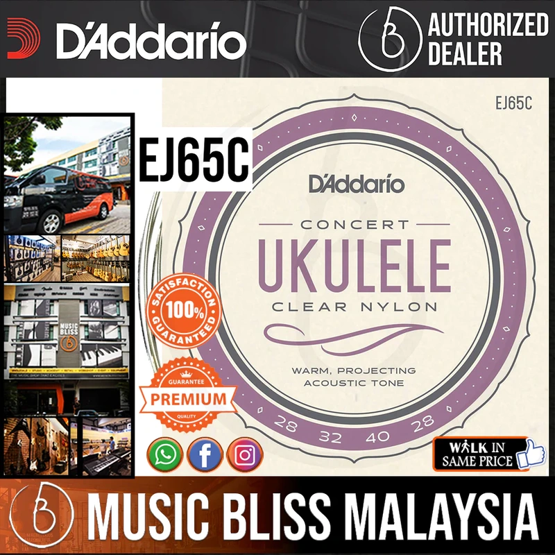 D'Addario EJ65C Pro-Art Custom Extruded Nylon Ukulele Strings, Concert