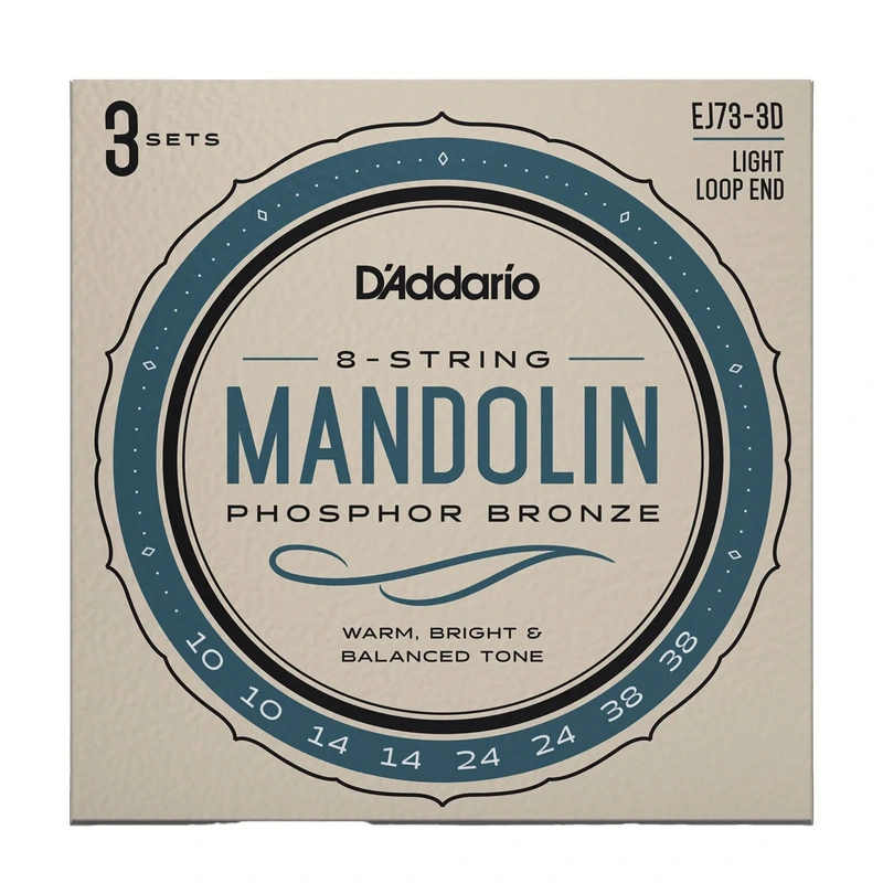 D'Addario EJ73 Phosphor Bronze Light Gauge Mandolin Strings, 3-Pack