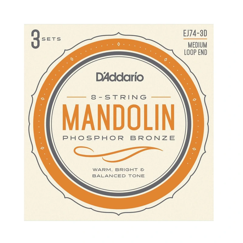 D'Addario EJ74 Phosphor Bronze Medium Gauge Mandolin Strings, Three Pack