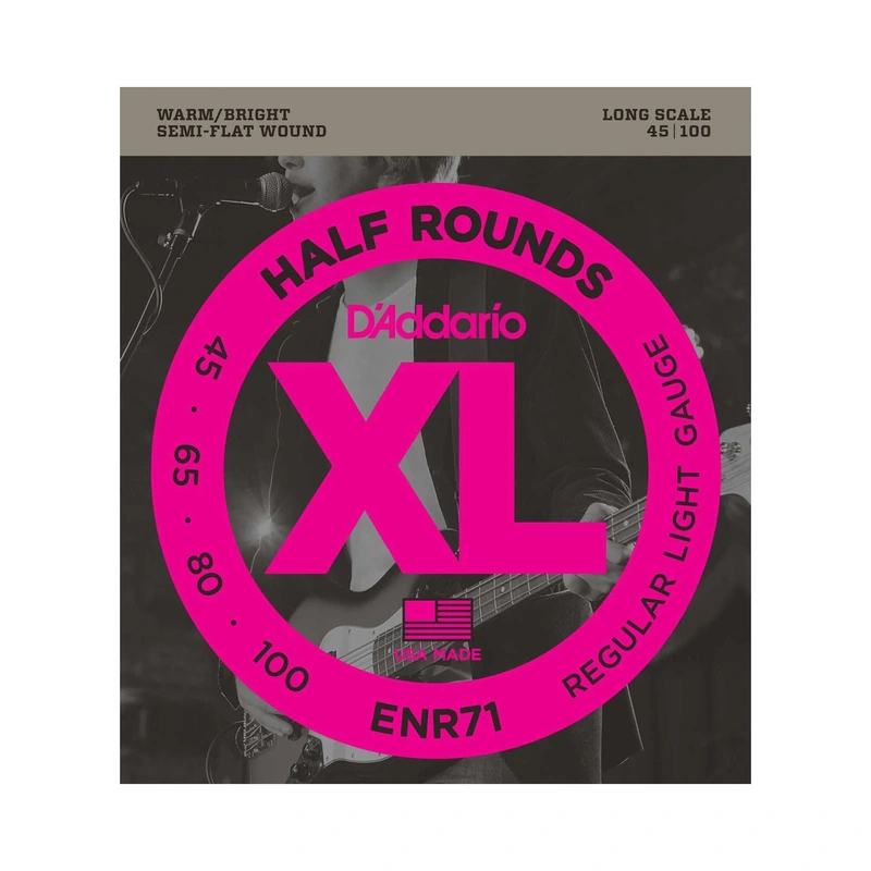 D'Addario ENR71 Semi-Flat Wound Long Scale Light Gauge Electric Bass Strings