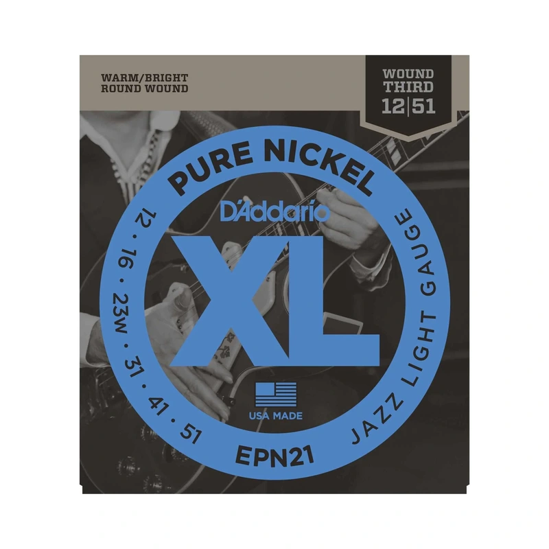 D'Addario EPN21 Round Wound XL Pure Nickel Jazz Light Gauge Electric Guitar Strings