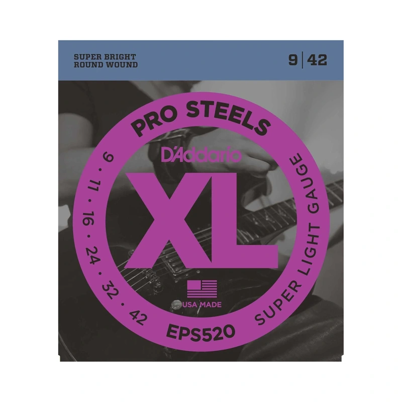D'Addario EPS520 Round Wound XL Pro Steels Super Light Gauge Electric Guitar Strings